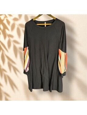 Watermelon Mini Dress Women L Large Black Short Long Sleeve Round Neck Casual